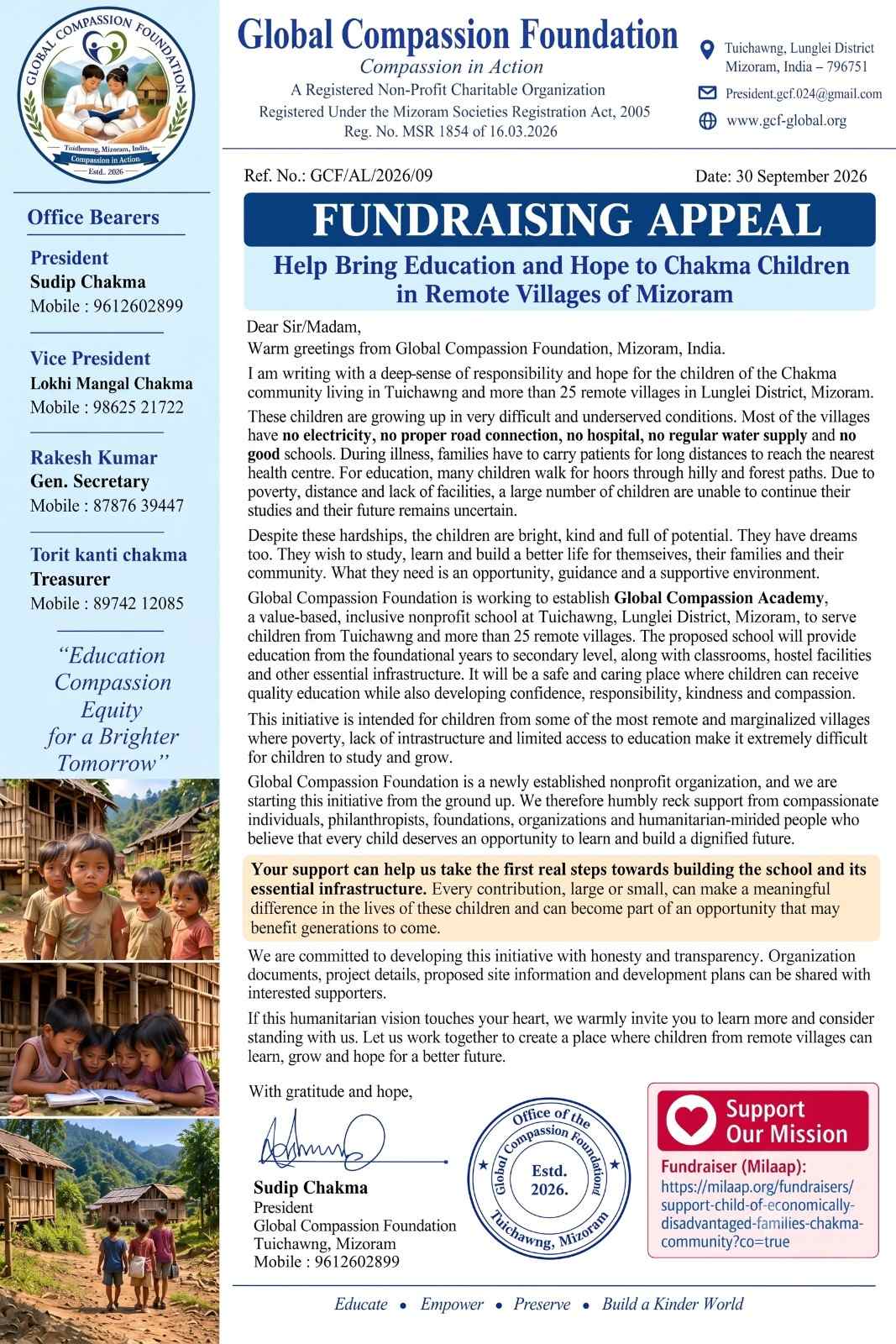 Fundraising Appeal - Help Bring Education and Hope to Chakma Children in Remote Villages of Mizoram