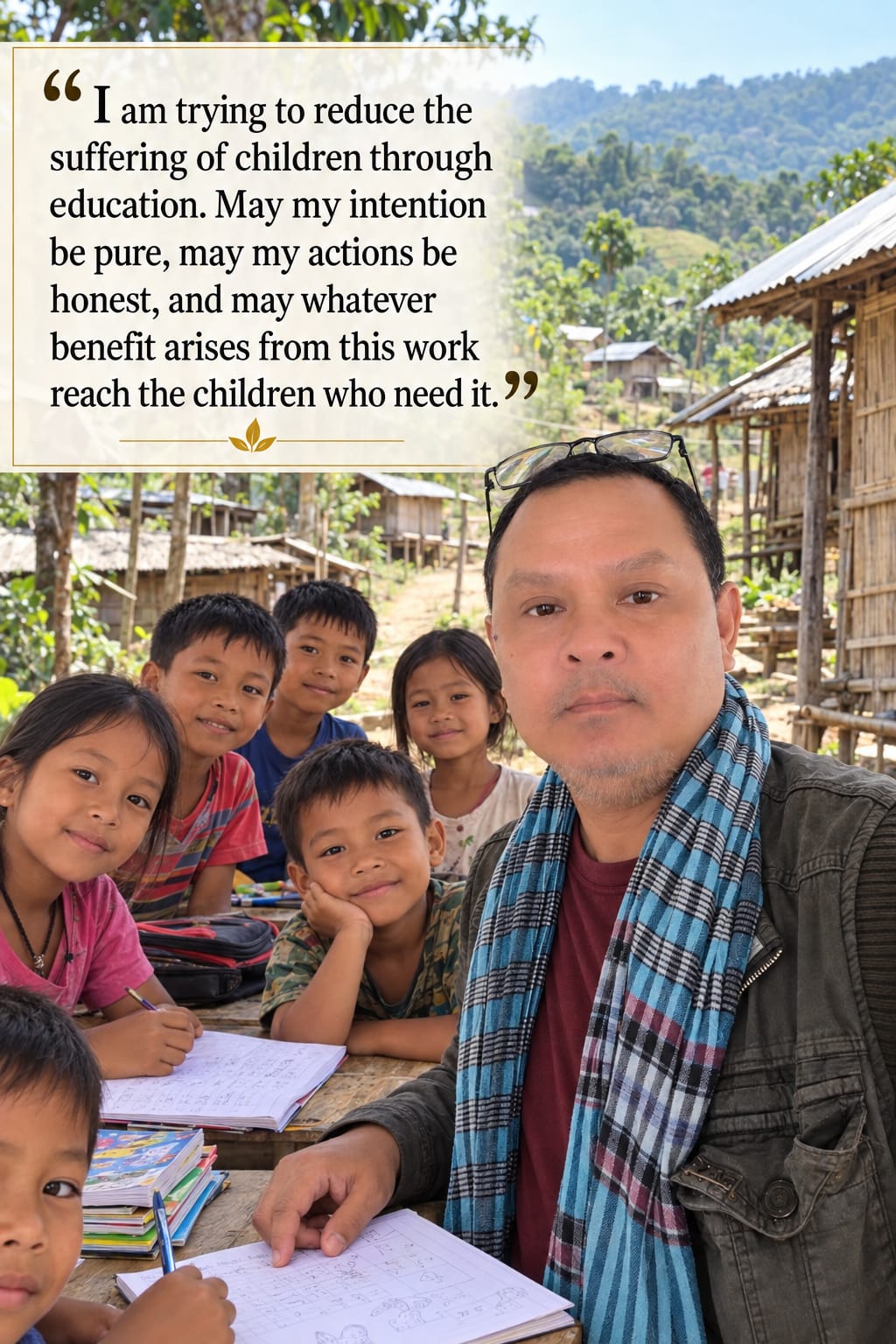 Mr. Sudip Chakma with Chakma tribal children in Mizoram