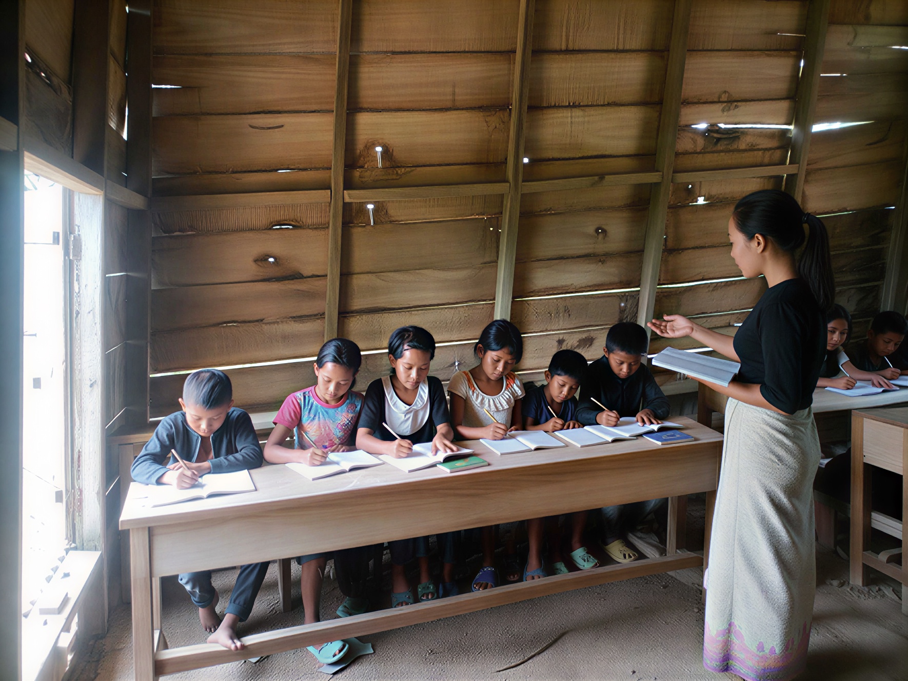 GCF volunteers working with Chakma children