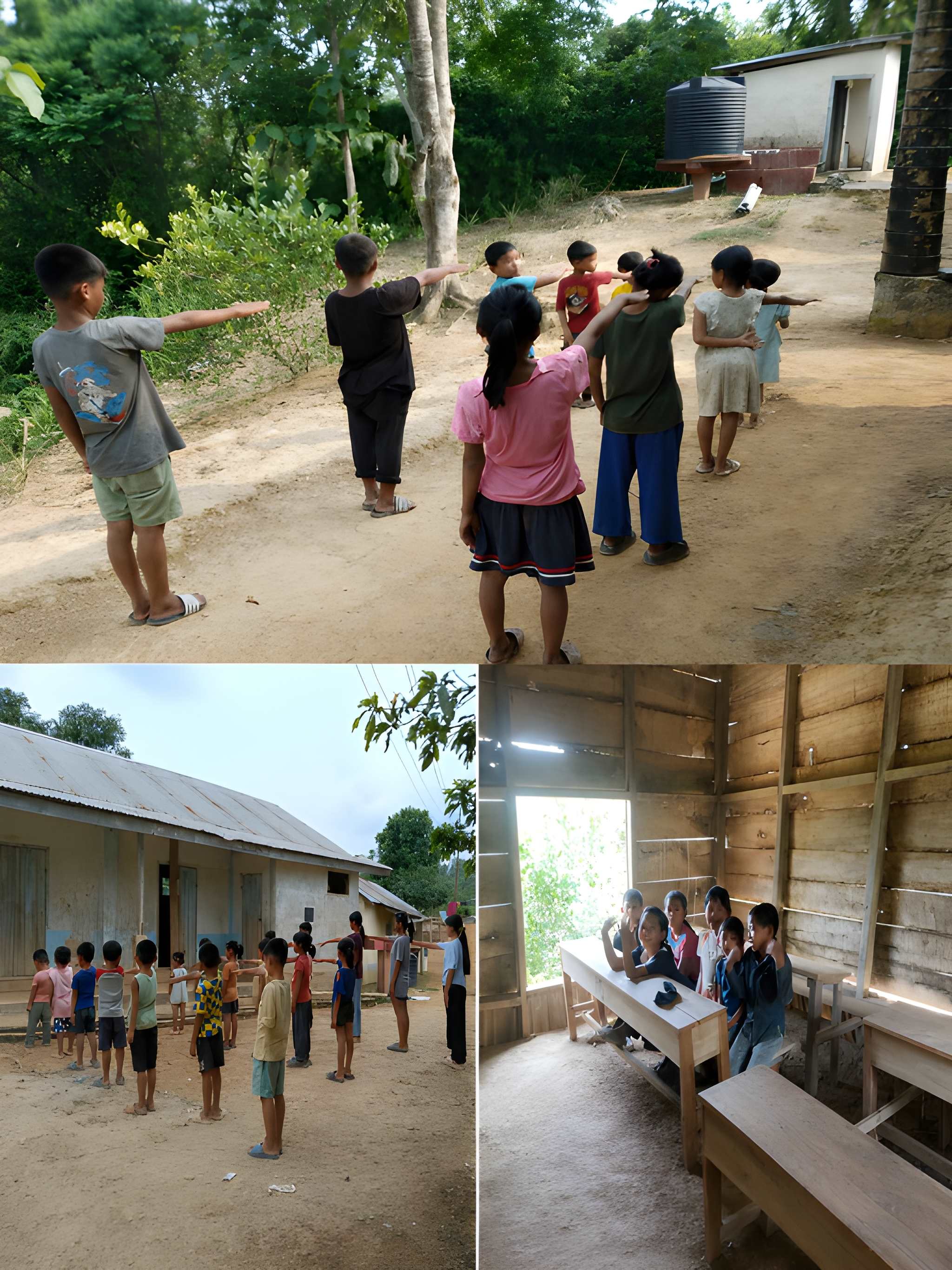 Rural tribal children in village school assembly and classroom